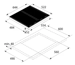 Asko Piano a induzione HI 1655 G 64 cm 4 zone cottura 2 zone Bridge Vetro nero